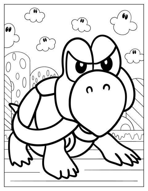 Koopa Troopa fronce les sourcils et semble très contrarié.