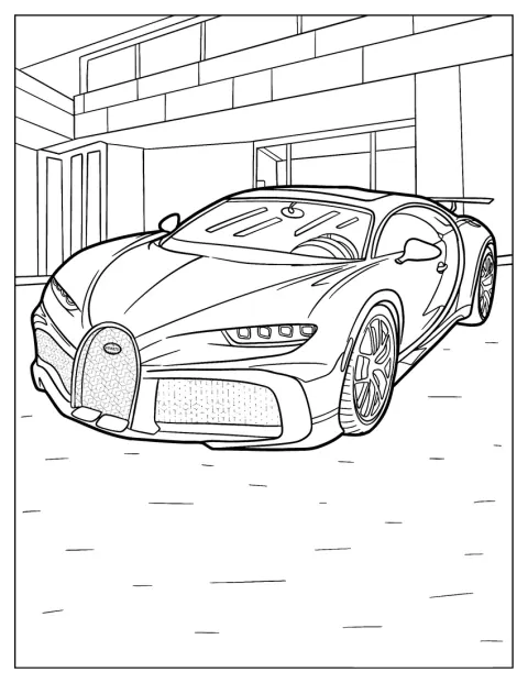 Dans un garage, une Bugatti Chiron est stationnée.