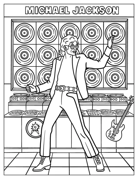 Michael Jackson danst voor een stapel vinylplaten.