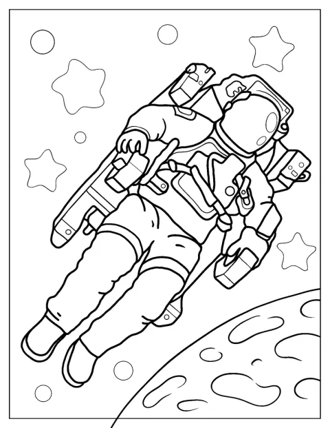 Un astronauta compie una passeggiata spaziale usando un jet pack.