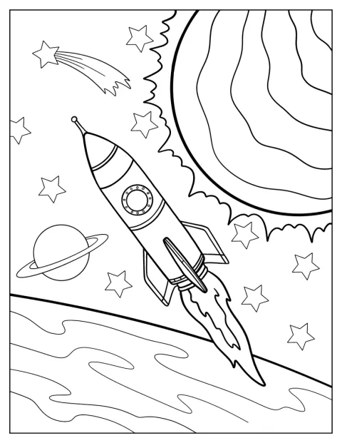 Spaceship Cruising Past The Sun Coloring Pages In Outer Space