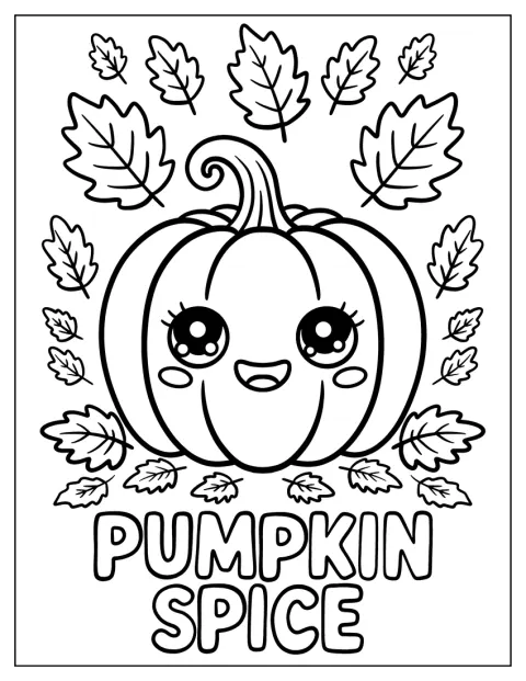 En sød Pumpkin Spice-figur er omgivet af blade, der falder.