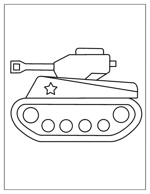 Un tanque militar de dibujos animados aparece de perfil.