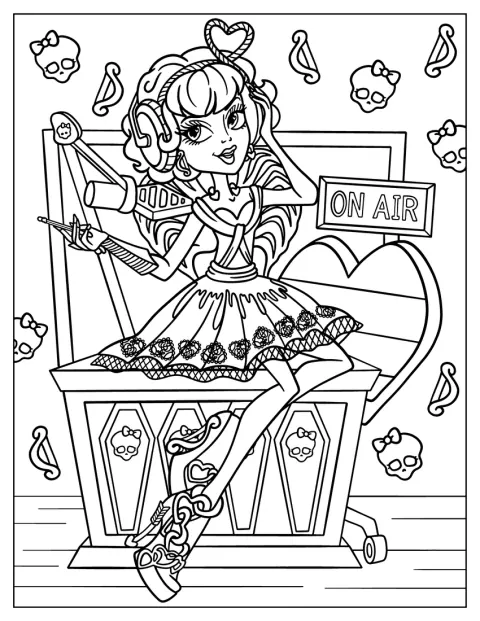 Monster High-personage C.A. Cupid staat in een radiostudio.