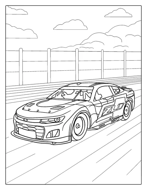 NASCAR-kilpa-auto kiitää kilparadalla.