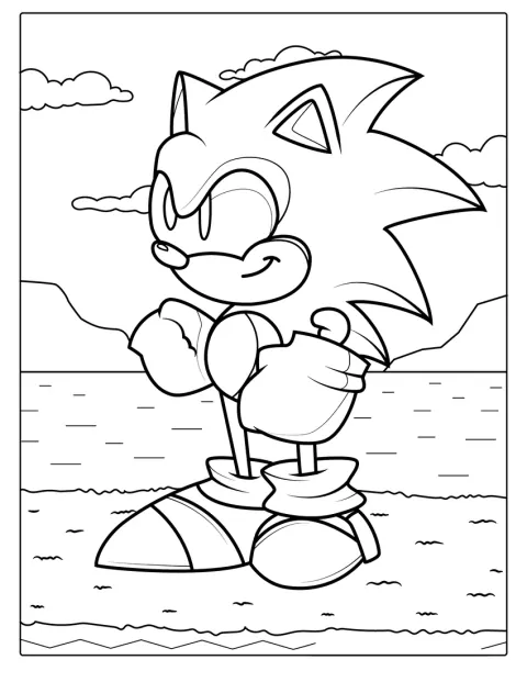 Sonic står klar i en enkel positur med piggene bakover.