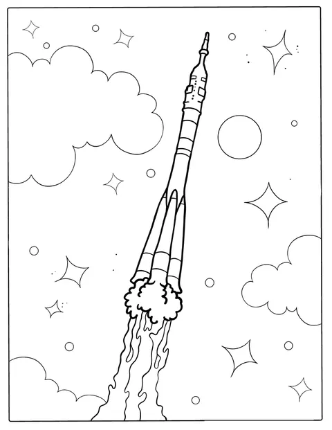 Die Sojus-Rakete steht als einfache Umrisszeichnung bereit.