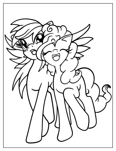 Rainbow Dash står sammen med Pinkie Pie.
