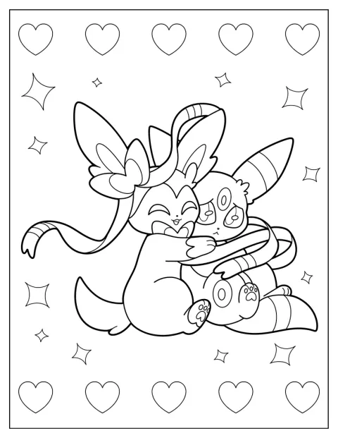 Den nuttede Sylveon giver Umbreon et kram.