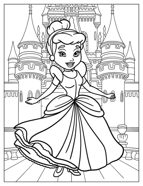 Chibi-Cinderella står utanför ett slott.