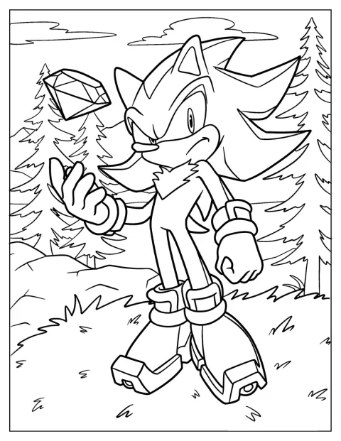 Shadow kaster en Chaos Emerald gennem luften.