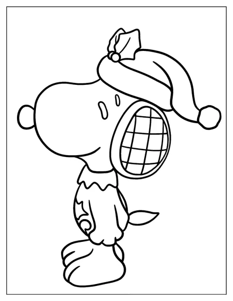 Snoopy er klædt ud som nisse til jul.