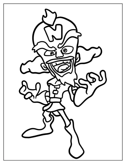 Doctor Neo Cortex egyszerű körvonalas rajza látható.