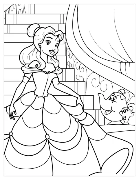 Belle Mrs. Potts és Chip mellett áll.