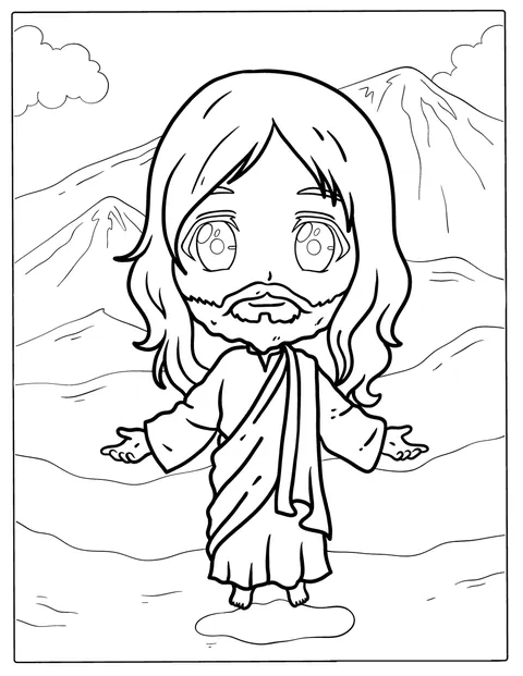 Jesucristo aparece dibujado con un aspecto kawaii.