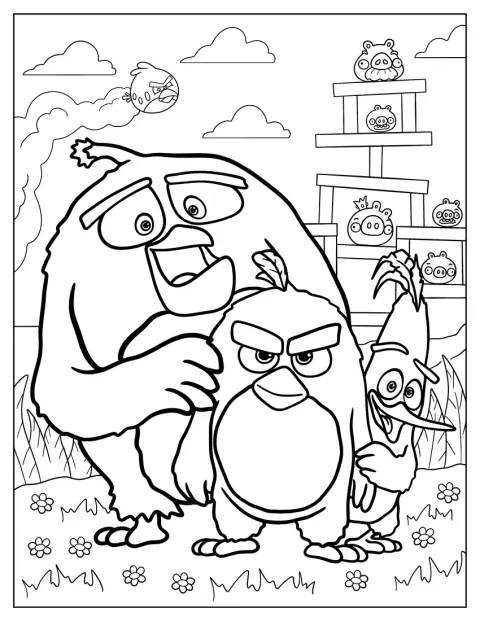 Red, Chuck és Bomb, az Angry Birds szereplői láthatók együtt.
