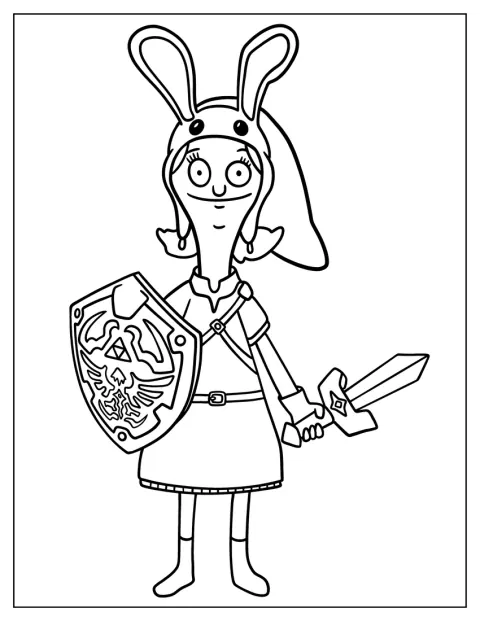 Louise Belcher hält Schwert und Schild in den Händen.
