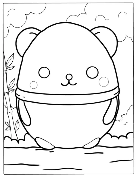En enkeltegnet panda sitter og ser framover.