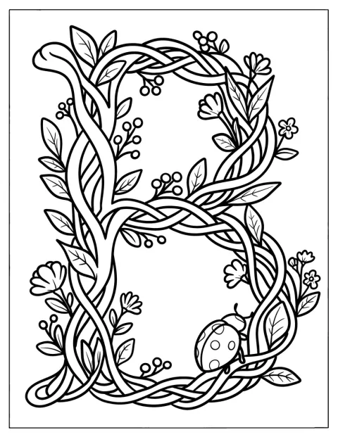 Slyngplanter og blomster vokser langs et stort bogstav B.