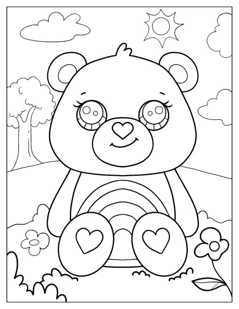 Cartoon Cheer Bear Coloring In For Kids