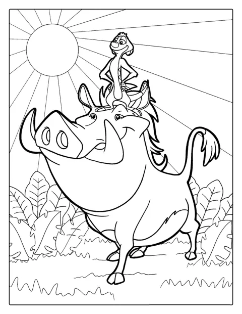Timon a Pumbaa se spolu baví v duchu hesla Hakuna Matata.