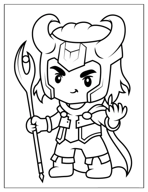 Loki w wersji chibi szczerzy się podstępnie.