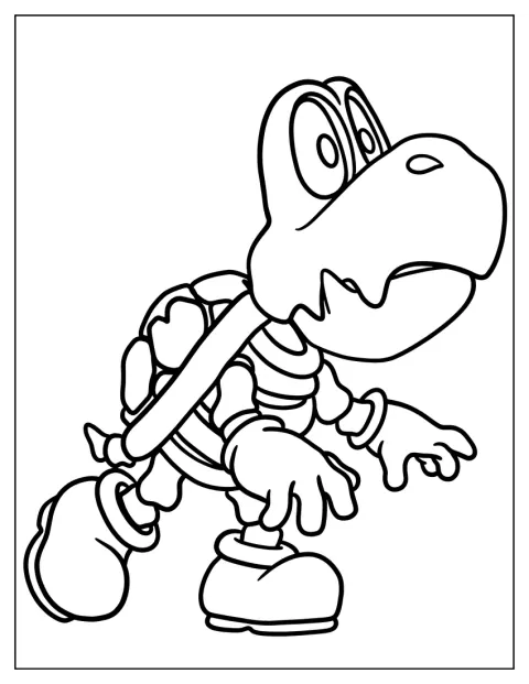 Dry Bones, et skelet af en Koopa, står klar til kamp.
