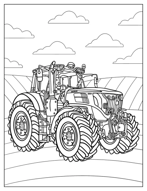 Een Britains John Deere 6195M-tractor staat afgebeeld met zijn grote wielen en cabine.