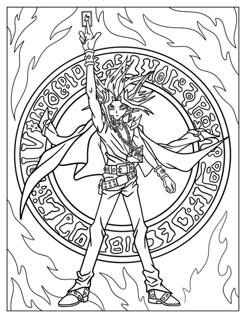 Yugi Mutou kohottaa kortin kädessään julistemaisessa kuvassa.