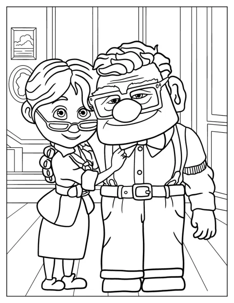 Carl și Ellie, acum bătrâni, stau unul lângă celălalt.