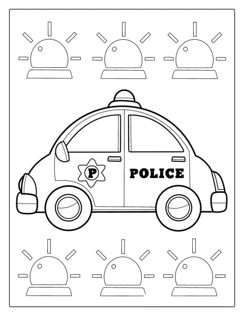 Un’auto della polizia è rappresentata con linee semplici.