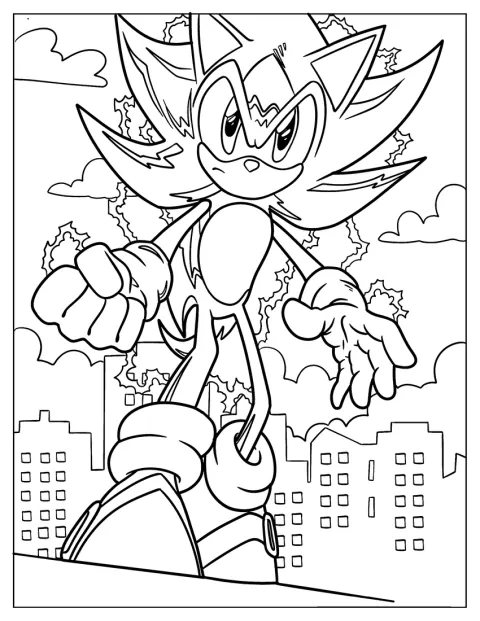 Super Sonic unosi się w powietrzu, otoczony błyskawicami.