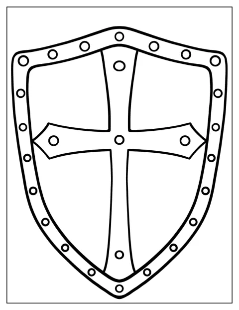 El contorno de un escudo de caballero cruzado ocupa la imagen.
