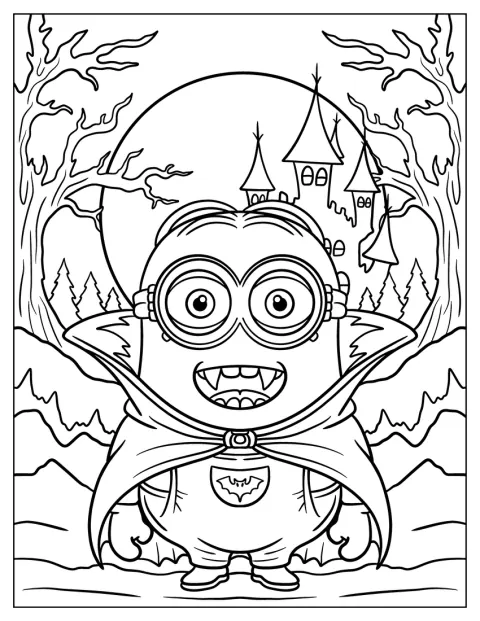 Un Minion con mantello cammina in una foresta infestata.