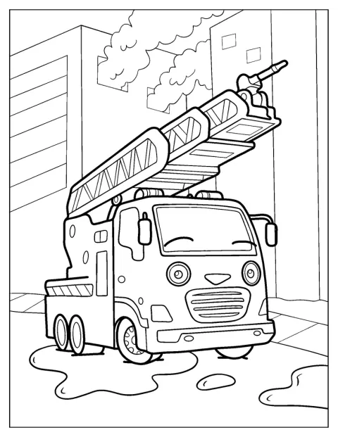 Frank è accanto a un edificio avvolto dalle fiamme.
