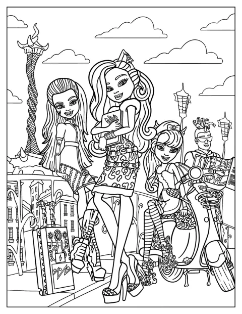 Frankie Stein, Clawdeen, Catrine DeMew e Deuce Gorgon posano insieme.