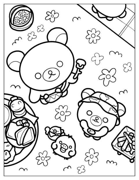 Rilakkuma, Korilakkuma y Kiiroitori disfrutan de un pícnic.