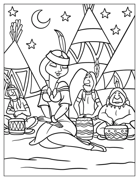 Tiger Lily et sa tribu se rassemblent autour d'un feu au Pays imaginaire.