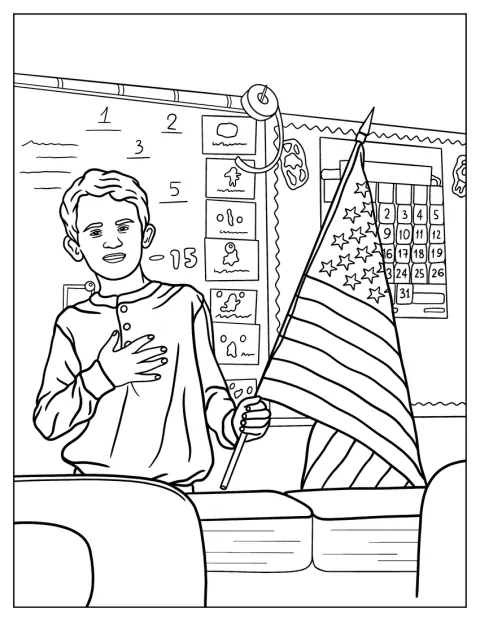 男の子がアメリカ国旗を手に持っています。