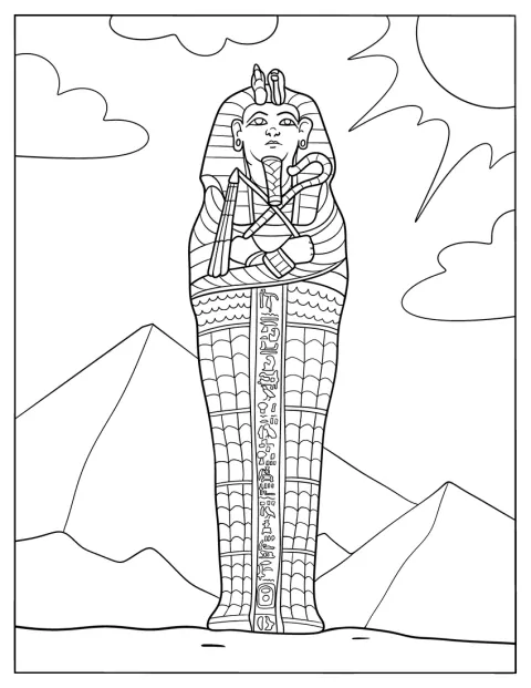 Mummy Coloring Page Of Egyptian Stone Coffin Under The Sun