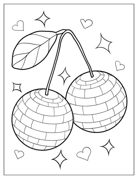 Disco Ball Cherry Coloring Page
