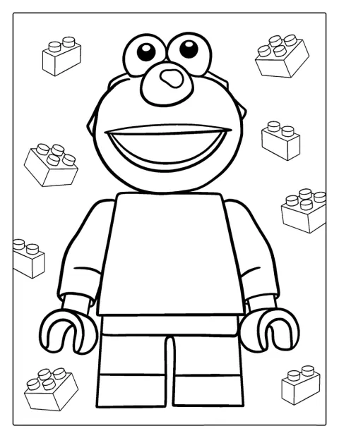 Elmo aparece representado al estilo de las piezas de Lego.
