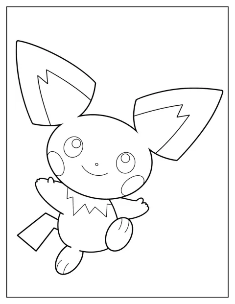 Pichu står alene med ørene løftet.