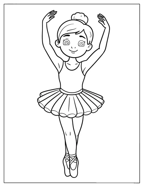 Ballerina Coloring Page of Young Dancer Practicing on Pointe in Classic Tutu For Kids