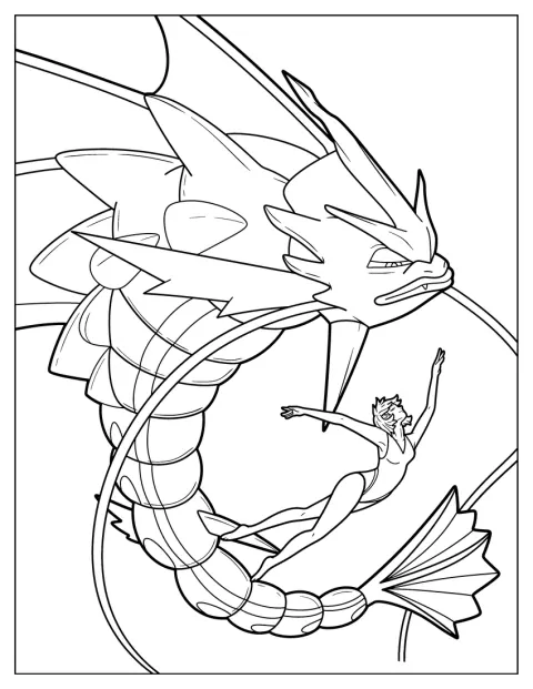 Misty simmar bredvid Gyarados i vattnet.