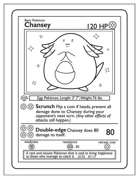 Chansey összegömbölyödve készül a támadásra a kártyán.