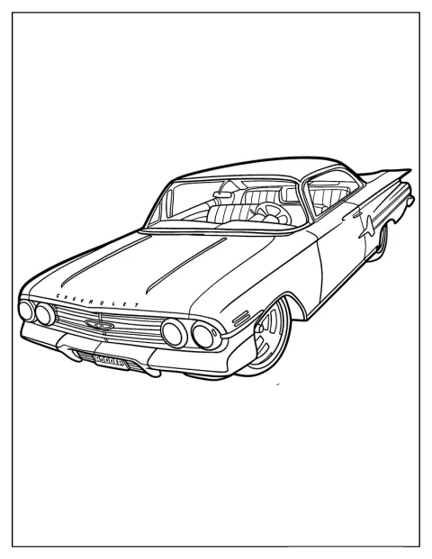 Une Chevrolet Impala est montrée dans un dessin aux contours simples.