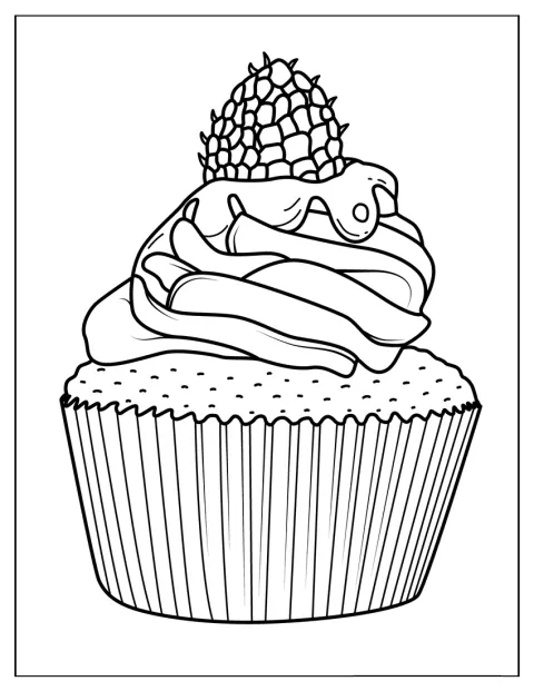 ラズベリーをのせたカップケーキが一つ描かれています。