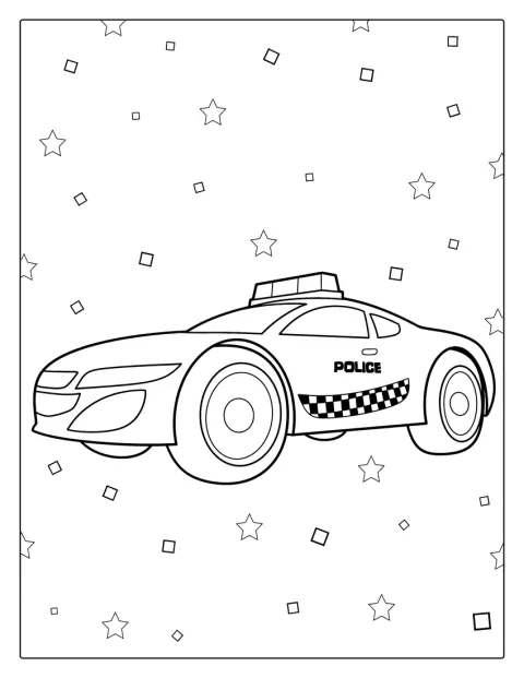 丸みのあるアニメ風のパトカーが描かれています。
