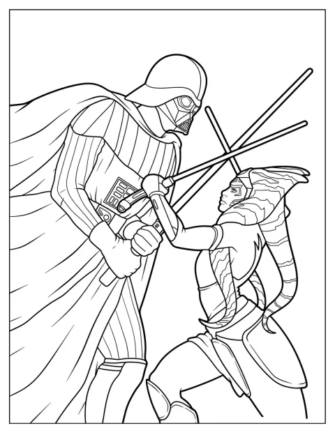 Darth Vader kæmper mod Ahsoka med sit lyssværd.